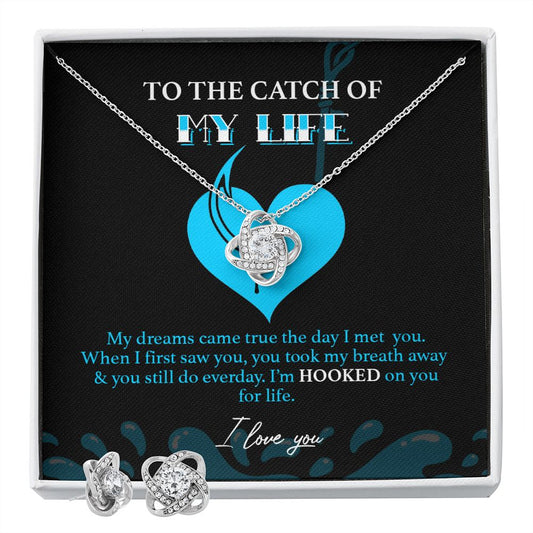 To The Catch Of My Life Love Knot Earring & Necklace Set